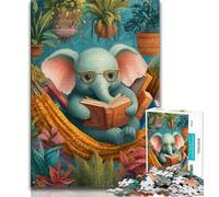 1000 Pieces Jigsaw Puzzle for Adults& Teens Elephant Reading Jigsaw,Stress Reliever Staycation Kill Time Home Decoration Toys (size 38x26cm)
