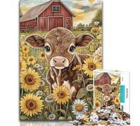 1000 Pieces Jigsaw Puzzle For Adults Teens Farm Sunflower Cows 1000 Pieces for Teenagers,Brain Teaser - Birthday Gift for Men (size 38x26cm)