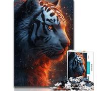 1000 Pieces Jigsaw Puzzle For Adults Teens Flame Tiger,Family Game Stress Reliever Difficult Challenge Enhance Love between Couples 38x26cm