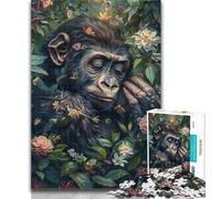 1000 Pieces Jigsaw Puzzle for Adults& Teens Floral Chimpanzee 1000 Piece Puzzle,with Matching Poster And Trivia Sheet for Ages 14+ 50x75cm