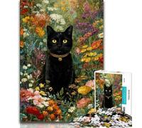 1000 Pieces Jigsaw Puzzle for Adults& Teens Flowers And Black Cat Teenager Puzzles,Fun Games Wall Decoration Unique Birthday And Xmas Gifts 38x26cm
