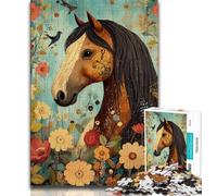 1000 Pieces Jigsaw Puzzle for Adults& Teens Flowers And Horses Teenager Puzzles,Fun Games Wall Decoration Unique Birthday And Xmas Gifts 38x26cm