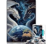 1000 Pieces Jigsaw Puzzle for Adults& Teens Flying Dragons Circling The Earth,Challenging To Complete But Fun And Humorous Birthday Present,Gifts,Wall Art 38x52cm