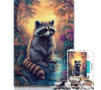 1000 Pieces Jigsaw Puzzle For Adults Teens Forest Raccoon,Educational Games Home Decoration Educational Game for Birthday,Chrismas 50x75cm