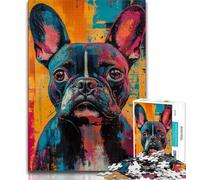 1000 Pieces Jigsaw Puzzle for Adults& Teens French Bulldog Oil Painting,Decompressing Intellectual Educational Toy Birthday Present,Gifts 38x26cm