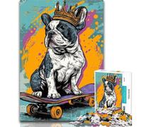 1000 Pieces Jigsaw Puzzle for Adults& Teens French Bulldog Skateboarding 1000 Piece Puzzle,with Matching Poster And Trivia Sheet for Ages 14+ 26x38cm
