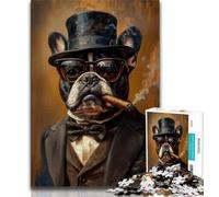 1000 Pieces Jigsaw Puzzle For Adults Teens French Bulldog Smoking Puzzles for Adults,Stress Reliever Staycation Kill Time Home Decoration Toys (size 38x26cm)