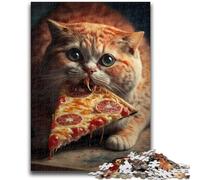 1000 Pieces Jigsaw Puzzle For Adults Teens Funny Cat Eating Pizza Help The Brain Exercise Addictive Toys to Cultivate Patience Artists Collection, Fine Art 50x75cm