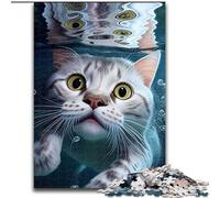 1000 Pieces Jigsaw Puzzle For Adults Teens Funny Cat Swimming Animal, Learning Educational for Is Ideal As A Gift for The Whole Family (Size 26x38cm)