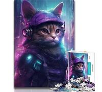 1000 Pieces Jigsaw Puzzle for Adults& Teens Futuristic Cat 1000 Piece Puzzle,Challenging Family Activity Games DIY Toy for Home Wall Decor Gifts (size 38x26cm)