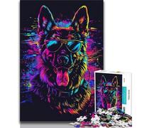 1000 Pieces Jigsaw Puzzle For Adults Teens German Shepherd DJ Neon 1000 Piece Puzzle,Educational Toys & Games for Adults And Teenagers 26x38cm
