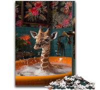 1000 Pieces Jigsaw Puzzle for Adults& Teens Giraffe in The Bathtub Stress Reliever Difficult Challenge Enhance Love between Couples 50x75cm