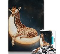 1000 Pieces Jigsaw Puzzle for Adults& Teens Giraffe on The Moon,Stress Reliever Staycation Kill Time Parent-child Interaction (38x26cm)
