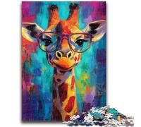 1000 Pieces Jigsaw Puzzle For Adults Teens Giraffe Wearing Glasses Jigsaw,with Matching Poster And Trivia Sheet for And Age 14 Years Up (75x50cm)