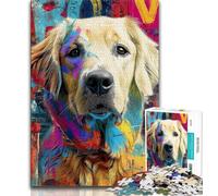 1000 Pieces Jigsaw Puzzle For Adults Teens Golden Retriever Oil Painting,Stress Reliever Difficult Challenge Every Piece Is Unique - Challenging Family Fun Game 38x26cm