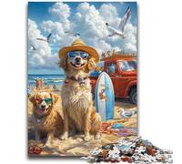 1000 Pieces Jigsaw Puzzle for Adults& Teens Golden Retriever on Vacation Family Fun Games Gifts for Friends And Family for Age 14+ 50x75cm