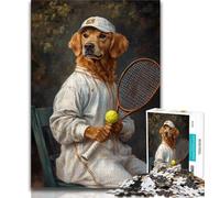 1000 Pieces Jigsaw Puzzle For Adults Teens Golden Retriever Playing Tennis Puzzles for Teenagers,Stress Reliever Staycation Kill Time Enhance Love between Couples 75x50cm