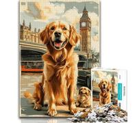 1000 Pieces Jigsaw Puzzle for Adults& Teens Golden Retriever Under Big Ben,Stress Reliever Staycation Kill Time Wishlist with Santa Claus (75x50cm)