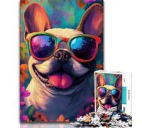 1000 Pieces Jigsaw Puzzle for Adults& Teens Happy French Bulldog,Learning Educational Toys Family Games Suitable for Desktop Decoration 38X26CM