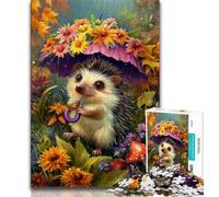 1000 Pieces Jigsaw Puzzle for Adults& Teens Hedgehog Holding An Umbrella Adult Jigsaw,Birthday Present, Gifts, Wall Art for Age 14 Years Up 26x38cm