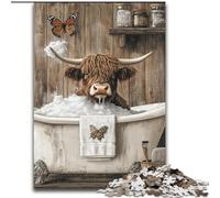1000 Pieces Jigsaw Puzzle for Adults& Teens Highland Cow in The Bathroom, Decompressing Intellectual Educational Toy Birthday Present, Gifts, Wall Art (Size 50x75cm)