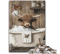 1000 Pieces Jigsaw Puzzle for Adults& Teens Highland Cow in The Bathroom for Educational Game Challenge Toy Deal As Gifts for The Whole Family 50x75cm