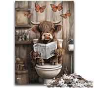 1000 Pieces Jigsaw Puzzle for Adults& Teens Highland Cow in The Bathroom Teenager Puzzles,Learning Educational Toys Family Games Unique Birthday And Gifts (50x75cm)