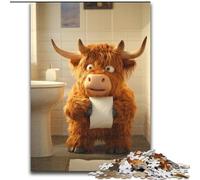 1000 Pieces Jigsaw Puzzle for Adults& Teens Highland Cow Playing Toilet Paper for And 14 Years And over Anti-Stress Toys Christmas Birthday Gift (size 26x38cm)