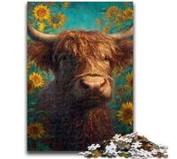 1000 Pieces Jigsaw Puzzle For Adults Teens Highland Cow Sunflower Puzzles for Teenagers,Decompressing Intellectual Educational Toy Perfect Decoration (50x75cm)