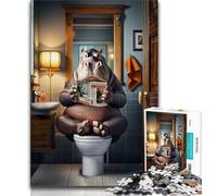 1000 Pieces Jigsaw Puzzle for Adults& Teens Hippo on The Toilet Teenager Puzzles,Family Entertainment Toys with Matching Poster And Trivia Sheet (size 75x50cm)
