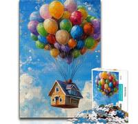 1000 Pieces Jigsaw Puzzle For Adults Teens House on A Balloon,Family Game Stress Reliever Difficult Challenge Enhance Love between Couples 38x26cm