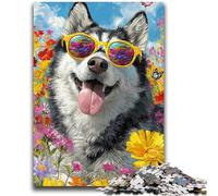 1000 Pieces Jigsaw Puzzle for Adults& Teens Huskies And Flowers Family Fun Games Gifts for Friends And Family for Age 14+ 50x75cm