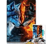 1000 Pieces Jigsaw Puzzle for Adults& Teens Ice And Fire Wolf Jigsaw,Stress Reliever Staycation Kill Time Home Decoration Toys (size 75x50cm)