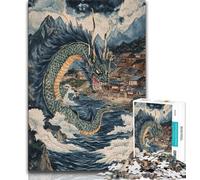 1000 Pieces Jigsaw Puzzle for Adults& Teens Japanese Wave Dragon Teenager Puzzles,Fun Games Wall Decoration Unique Birthday And Xmas Gifts 38x26cm