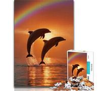 1000 Pieces Jigsaw Puzzle for Adults& Teens Jumping Dolphin Teenager Puzzles,Family Entertainment Toys with Matching Poster And Trivia Sheet (size 75x50cm)