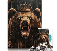 1000 Pieces Jigsaw Puzzle for Adults& Teens King Brown Bear,Family Entertainment Toys with Matching Poster And Trivia Sheet 38x26cm