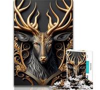 1000 Pieces Jigsaw Puzzle For Adults Teens King Deer Golden Art Deco Jigsaw,is Ideal As Gifts for The Whole Family Suitable for And 14 (size 38x26cm)