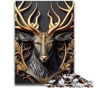 1000 Pieces Jigsaw Puzzle for Adults& Teens King Deer Golden Art Deco Stress Reliever Difficult Challenge Enhance Love between Couples 38x26cm