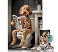 1000 Pieces Jigsaw Puzzle for Adults& Teens Labradoodle on The Toilet,Stress Reliever Staycation Kill Time Parent-child Interaction (38x26cm)