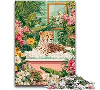 1000 Pieces Jigsaw Puzzle For Adults Teens Leopard in The Bathtub Challenging To Complete But Fun And Humorous Educational Game for Birthday 26x38cm