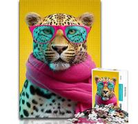 1000 Pieces Jigsaw Puzzle For Adults Teens Leopard Wearing A Scarf,Challenging Game Toys Wall Decoration Unique Birthday And Xmas Gifts 75x50cm