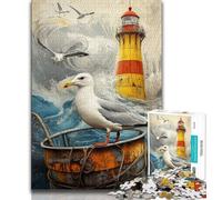 1000 Pieces Jigsaw Puzzle For Adults Teens Lighthouse And Seagulls Puzzles for Teenagers,Educational Games Home Decoration Unique Home Decor And Gifts 26x38cm