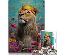 1000 Pieces Jigsaw Puzzle For Adults Teens Lion with Crown,Family Game Stress Reliever Difficult Challenge Enhance Love between Couples 38x26cm