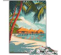 1000 Pieces Jigsaw Puzzle for Adults& Teens Maldives Beach Resort Stress Reliever Staycation Kill Time Perfect Decoration for Age 14+ (38x26cm) 1000pcs