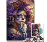 1000 Pieces Jigsaw Puzzle For Adults Teens Mexican Style Skull Girl Adult Jigsaw,Challenging Game Toys Wall Decoration Unique Birthday And Xmas Gifts 26x38cm