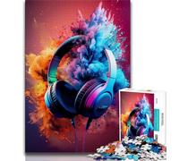 1000 Pieces Jigsaw Puzzle for Adults& Teens Modern Colorful Splash Headphones,Challenging To Complete But Fun And Humorous Birthday Present,Gifts,Wall Art 38x26cm