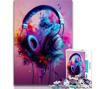 1000 Pieces Jigsaw Puzzle for Adults& Teens Modern Colorful Splash Headphones,Help The Brain Exercise Addictive Toys to Cultivate Patience Perfect Decoration 38x26cm