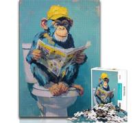 1000 Pieces Jigsaw Puzzle for Adults& Teens Monkey Sitting on The Toilet Adult Jigsaw,Stress Reliever Difficult Challenge Secret Santa Gifts 38x26cm