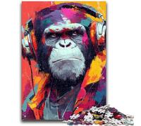 1000 Pieces Jigsaw Puzzle For Adults Teens Monkey with Headphones for Age 14 Years And over Beautiful Design GameBeautiful Design Game Great Gift 26x38cm