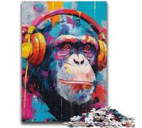 1000 Pieces Jigsaw Puzzle For Adults Teens Monkey with Headphones for Age 14 Years And over Beautiful Design GameBeautiful Design Game Great Gift 50x75cm